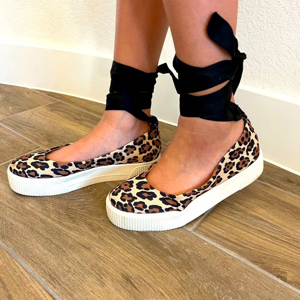 Leopard print ballet tie sneakers